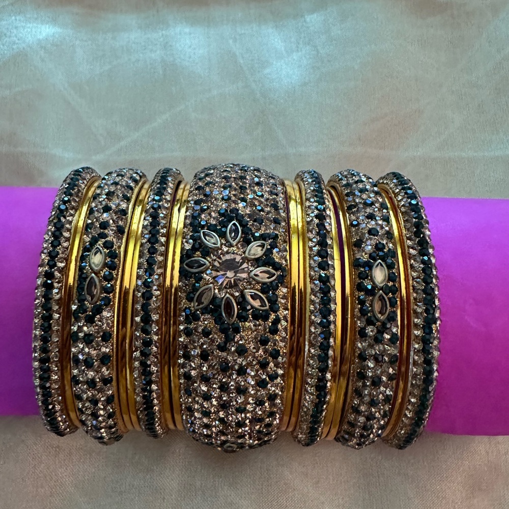 Elegant Gold and Green Bangle Set